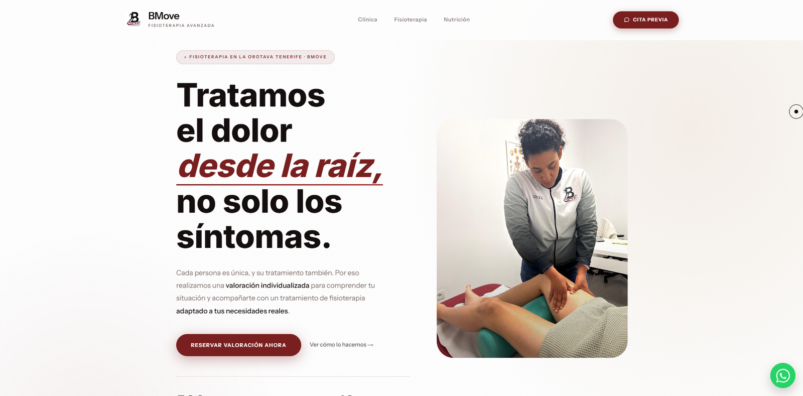 Bmove Fisioterapia — hero de la web en versión escritorio