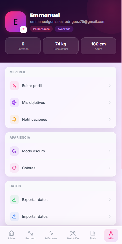 Eva-Fit — interfaz móvil, edición de perfil